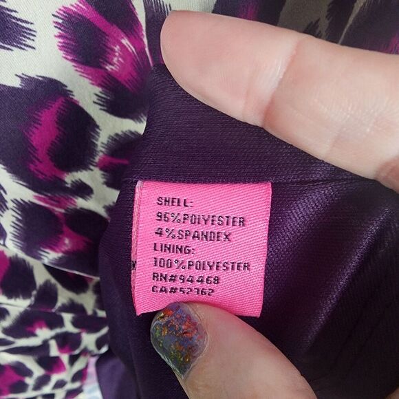 NWT Betsey Johnson Leopard Print Dress Size 14 Purple Sleeveless Ruched Zip - Picture 4 of 6